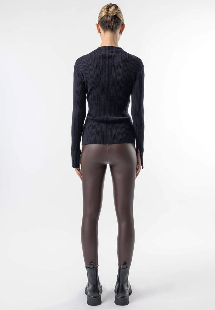 Asymmetric Gold Button Detail Top in Black ANGELEYE