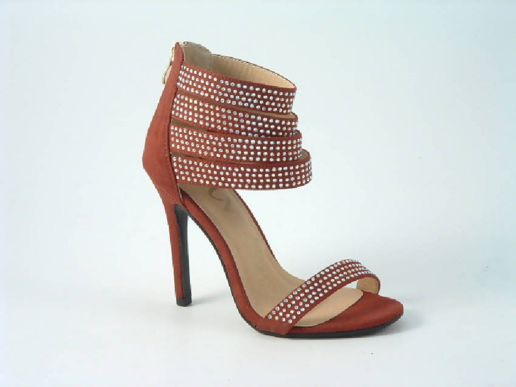 Glitz Shoes Diamante Faux Suede Strap Heeled Sandals Glitz Shoes