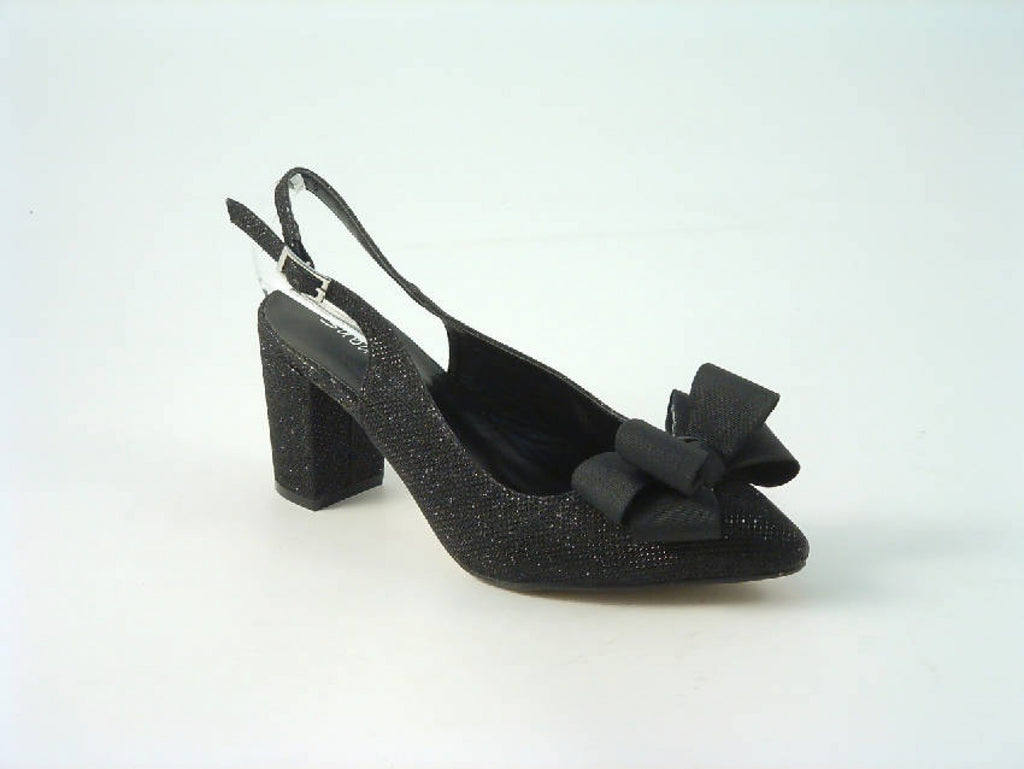 Glitz Shoes Glitter Bowed Sling Back Court Shoe With Block Heel Glitz Shoes