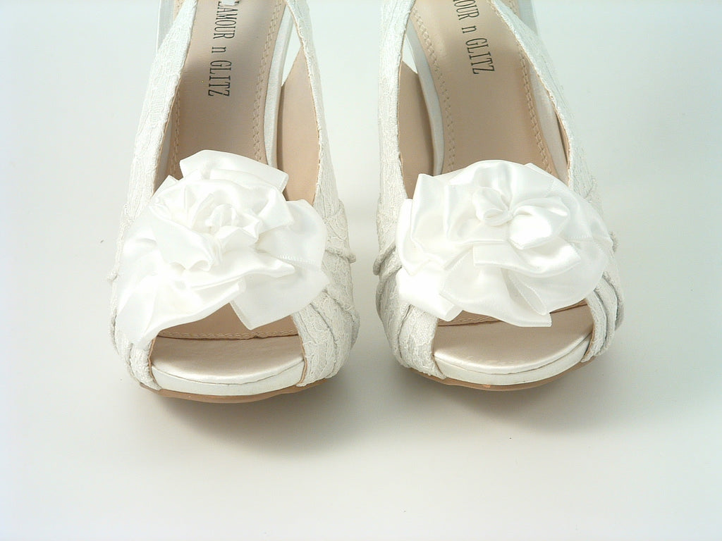 Kesha Ivory Lace Peep Toe Court Shoe Glitz Shoes