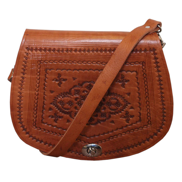 Berber Leather Embossed Leather Saddle Bag Tradegala