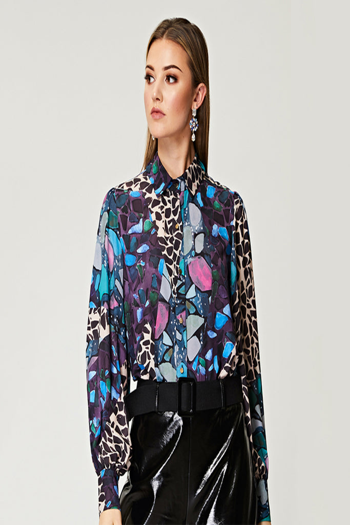 Multi Print Short Chiffon Blouse Angeleye