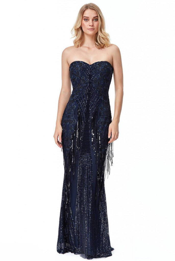 Goddiva Sweet Heart Sequin Fringe Maxi Dress Goddiva