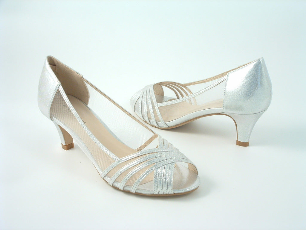 Glitz Shoes Metallic Mesh Peep Toe Sling Back Court Shoe Glitz Shoes