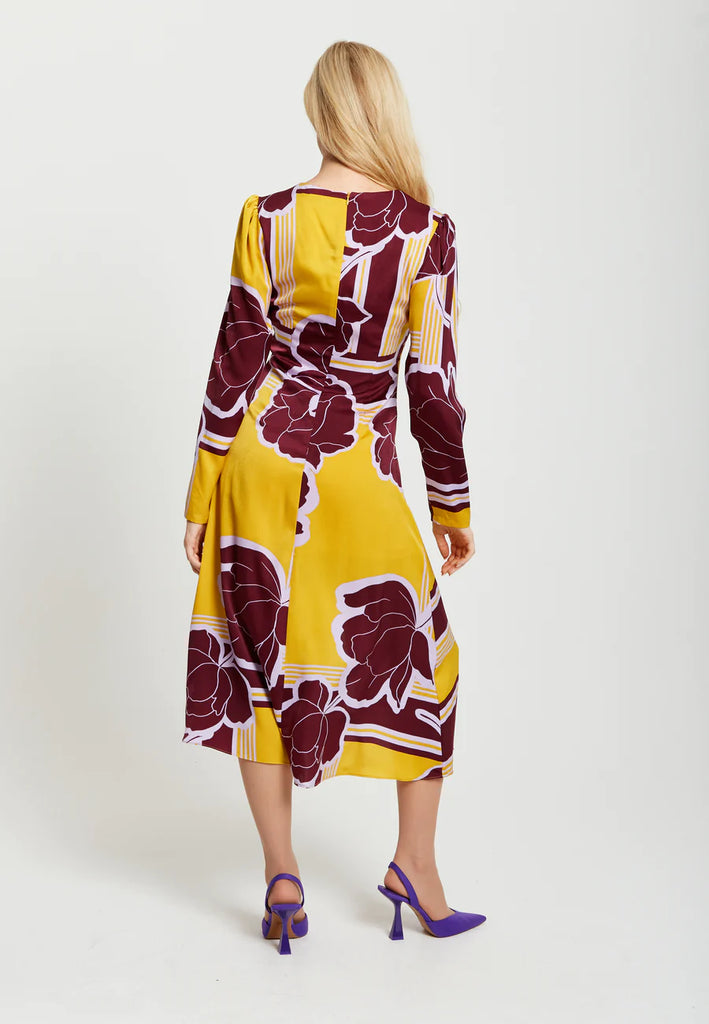 Geometric Floral Print Knotted Midi Dress Liquorish