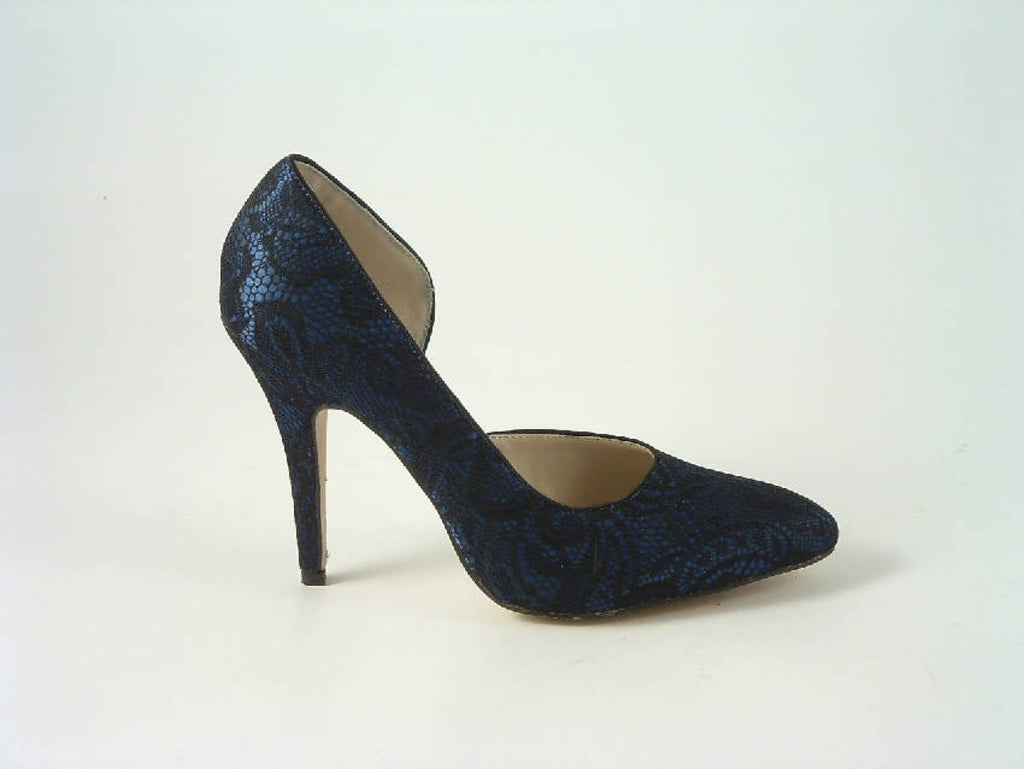 Glitz Shoes Lace Satin Open Waist High Heel Court Shoe Glitz Shoes