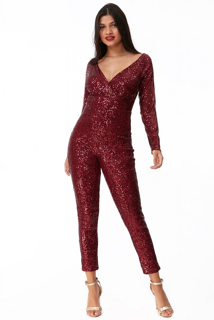 Goddiva Stripe Sequin Jumpsuit Goddiva