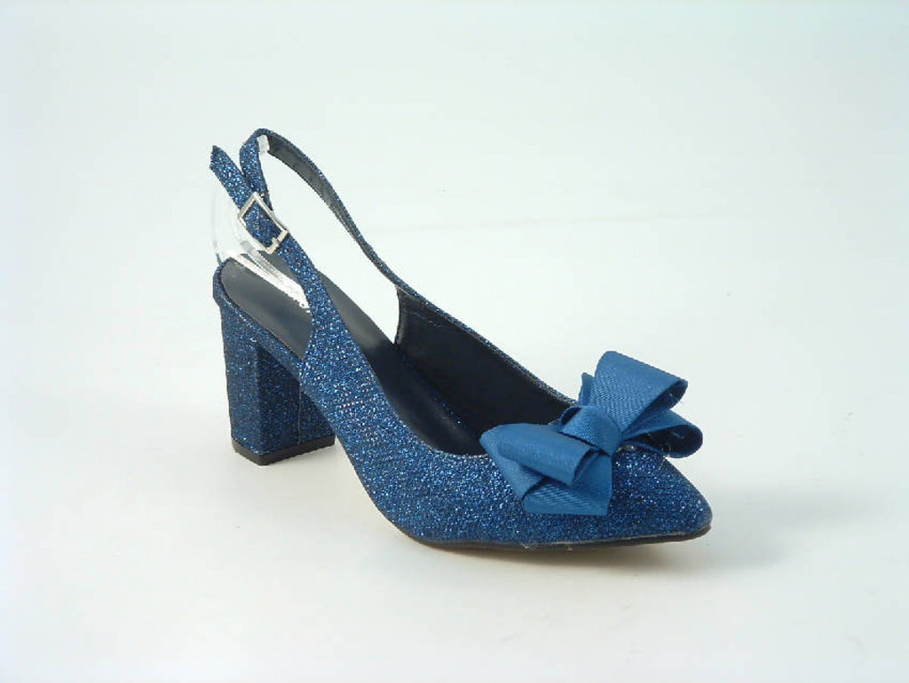 Glitz Shoes Glitter Bowed Sling Back Court Shoe With Block Heel Glitz Shoes