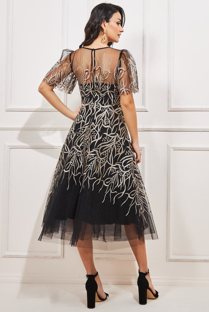 Embroidered Mesh Midi Dress Goddiva