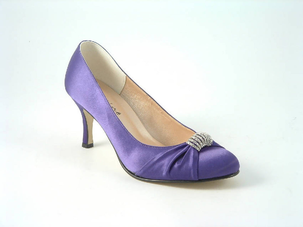 Glitz Shoes Diamante Purple Satin Mid Heel Court Shoe Glitz Shoes
