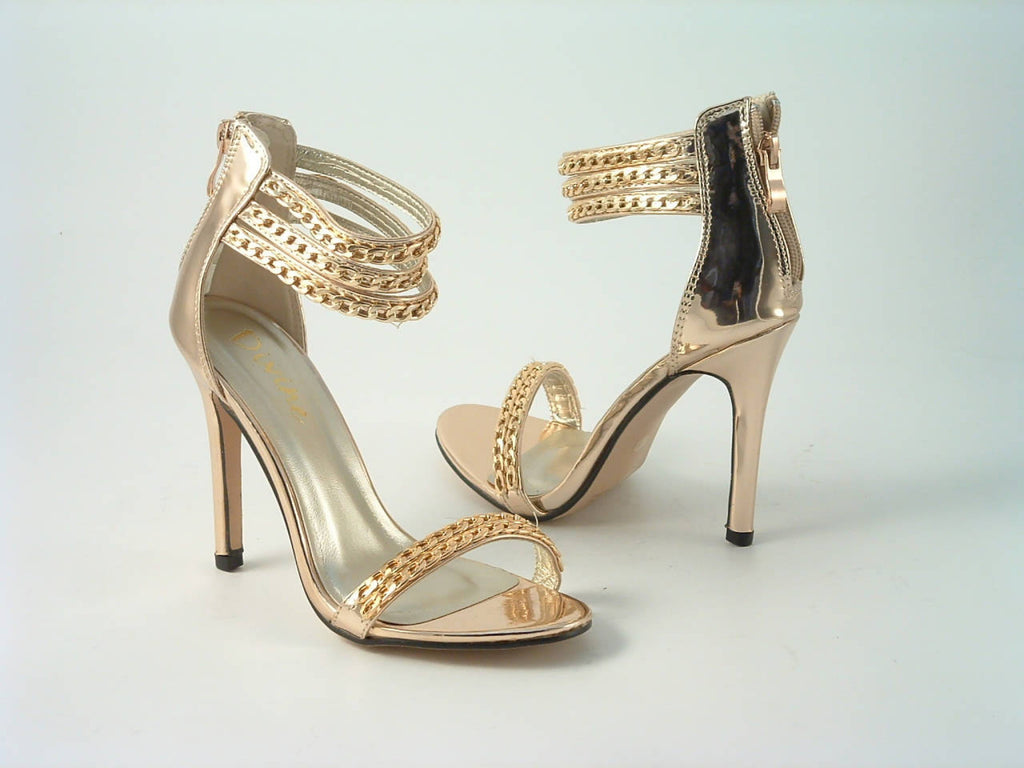 Glitz Shoes Metallic Chain Barely There Sandal Divine Glitz Shoes