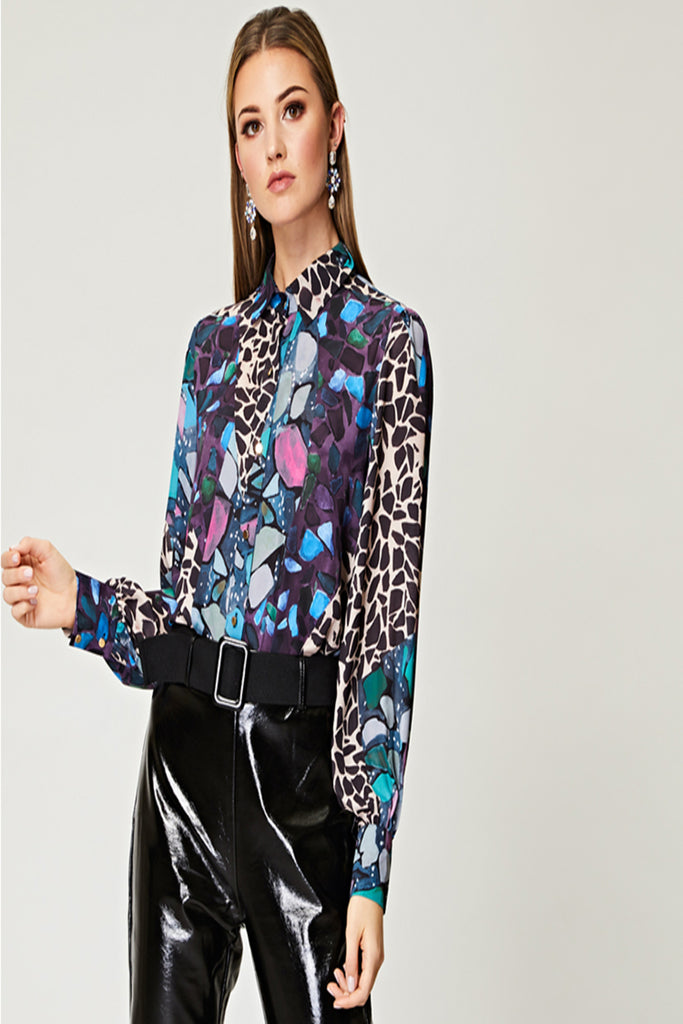 Multi Print Short Chiffon Blouse Angeleye