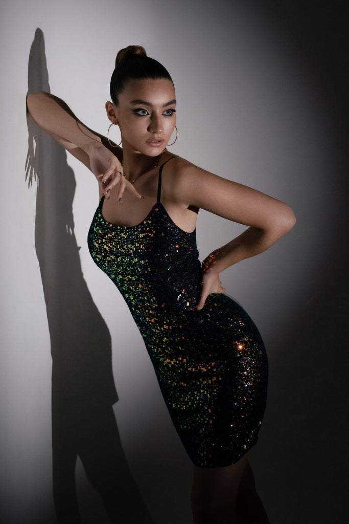 Multicolour Sequin Strappy Fitted Dress Double Second
