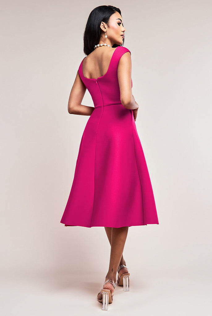 Asymmetric Flared Hem Midi Dress Goddiva