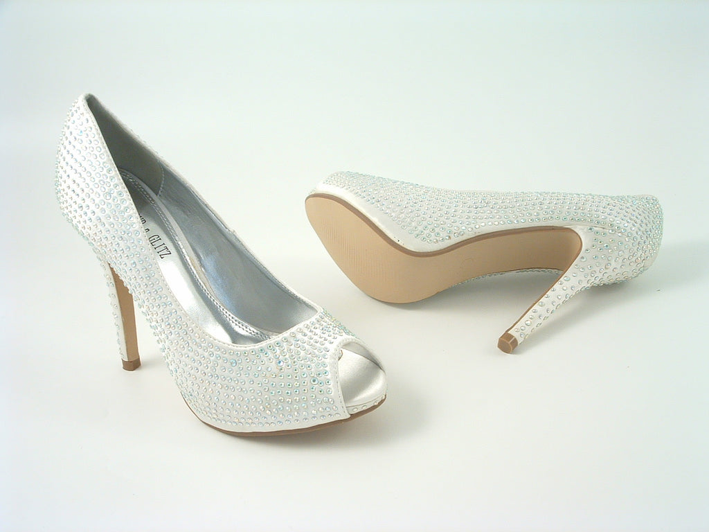 Diamante Peep Toe Court Shoe Glitz Shoes