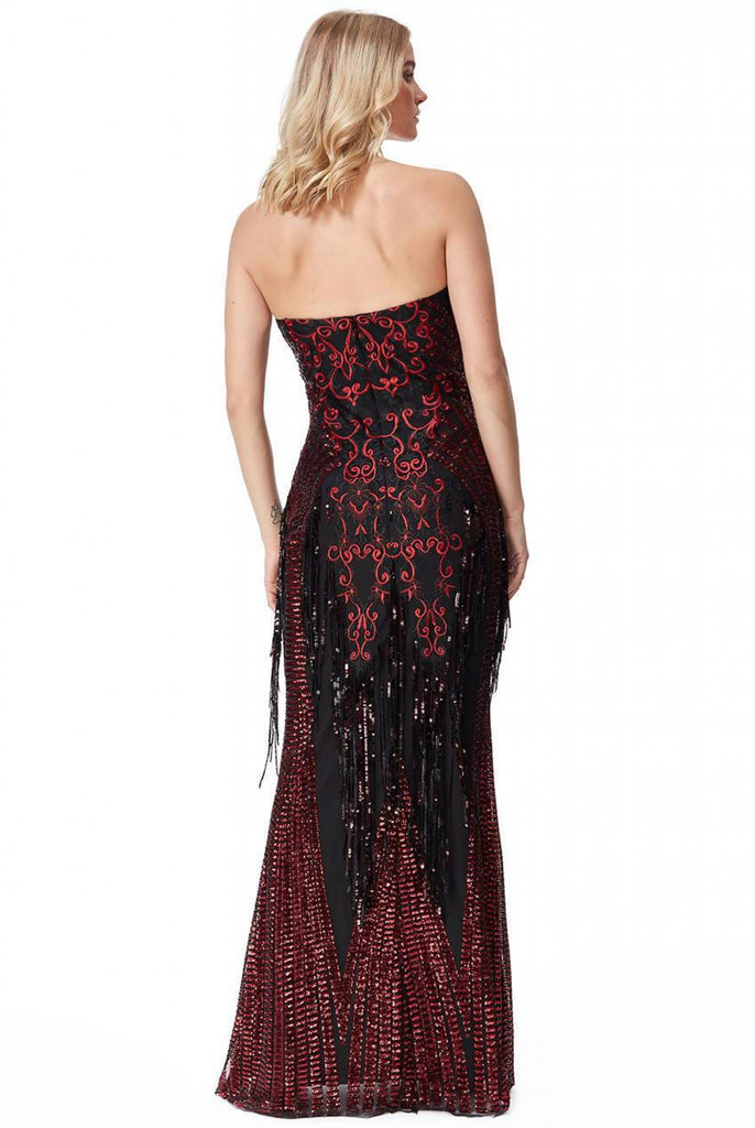 Goddiva Sweet Heart Sequin Fringe Maxi Dress Goddiva