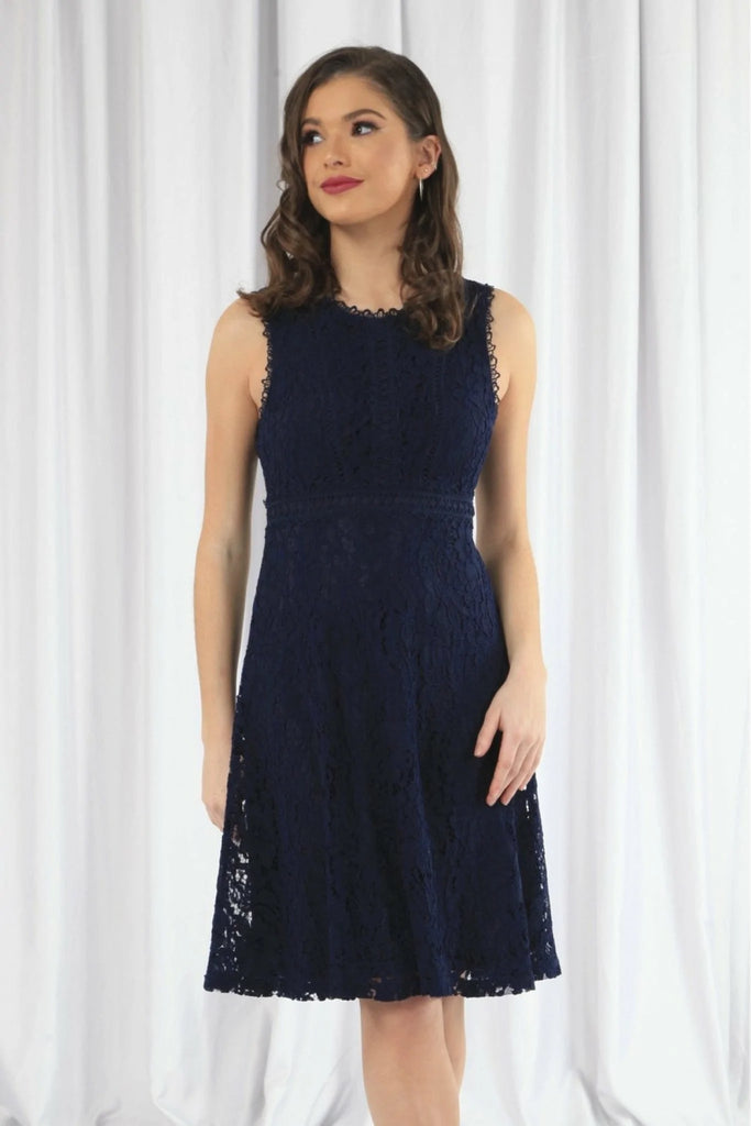 Navy Fit And Flare Lace Dress Double Second