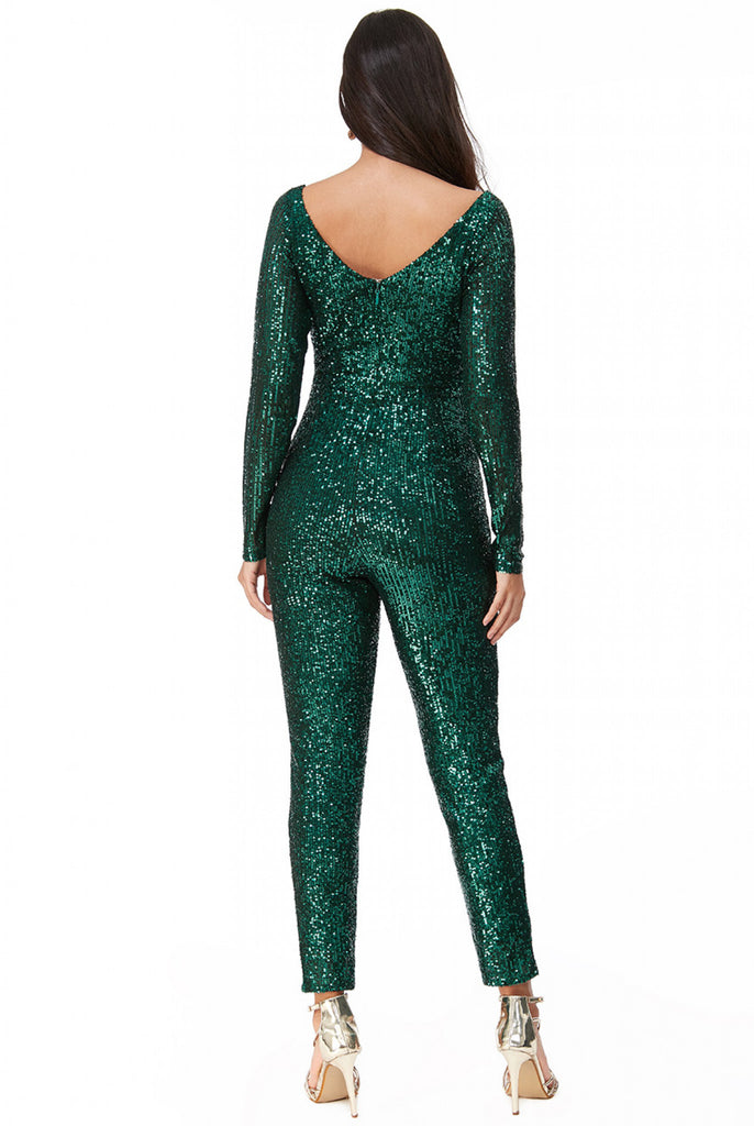 Goddiva Stripe Sequin Jumpsuit Goddiva