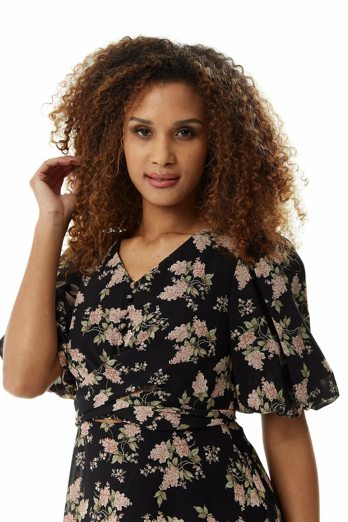 Floral Midi Dress With Tie Waist Liquorish