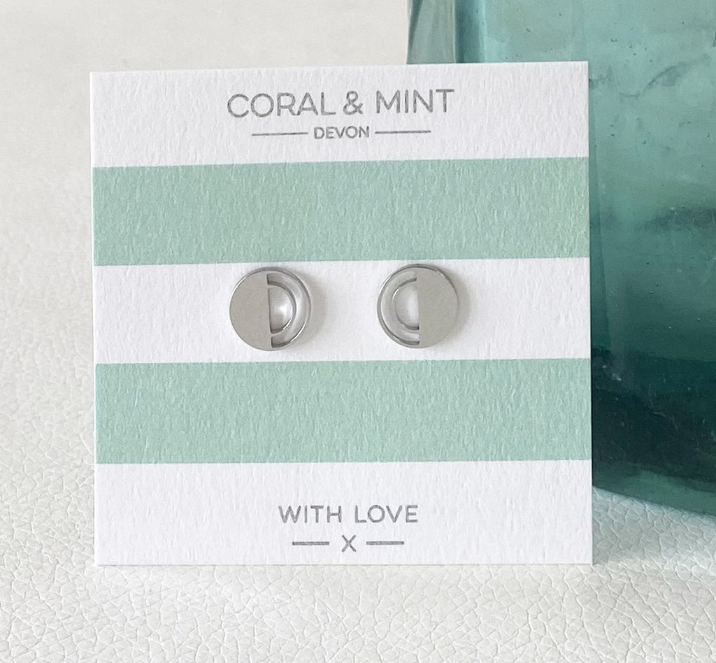 Half Circle Studs  Coral and Mint