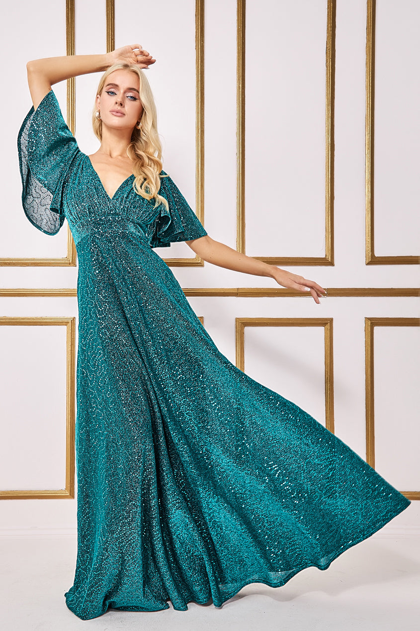 green emerald velvet dress Embroidered Mesh Maxi Dress - Emerald Green