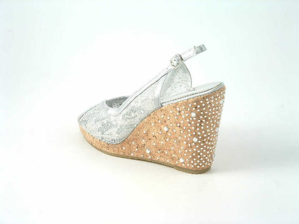 Glitz Shoes Diamante Satin Platform Wedge Sandals Glitz Shoes