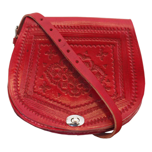 Berber Leather Embossed Leather Saddle Bag Red Tradegala
