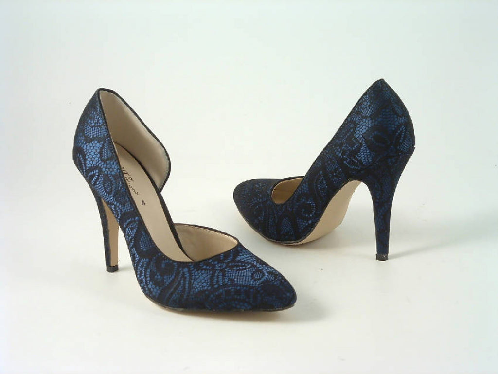 Glitz Shoes Lace Satin Open Waist High Heel Court Shoe Glitz Shoes