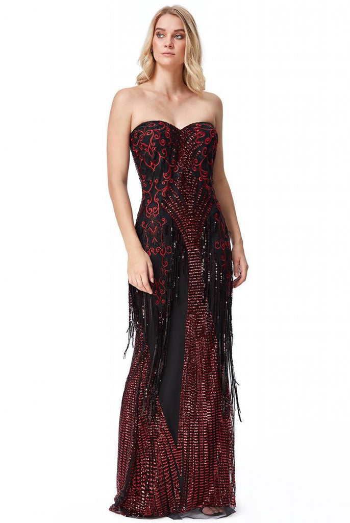 Goddiva Sweet Heart Sequin Fringe Maxi Dress Goddiva