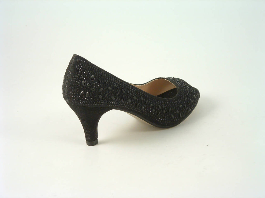 Glitz Shoes Divine Glitter Diamante Mid Heel Peep Toe Court Shoe Glitz Shoes