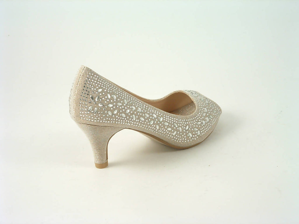 Glitz Shoes Divine Glitter Diamante Mid Heel Peep Toe Court Shoe Glitz Shoes