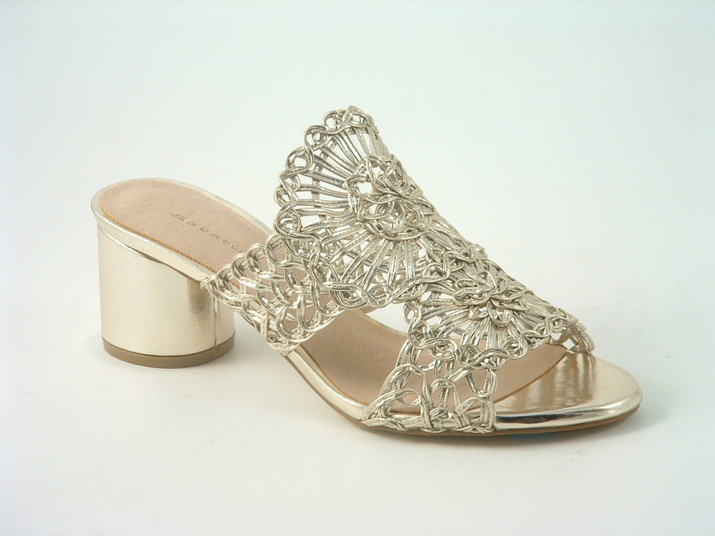 Glitz Shoes Sabatine Interweave Mesh Peep Toe Mid Heel Sandal Glitz Shoes