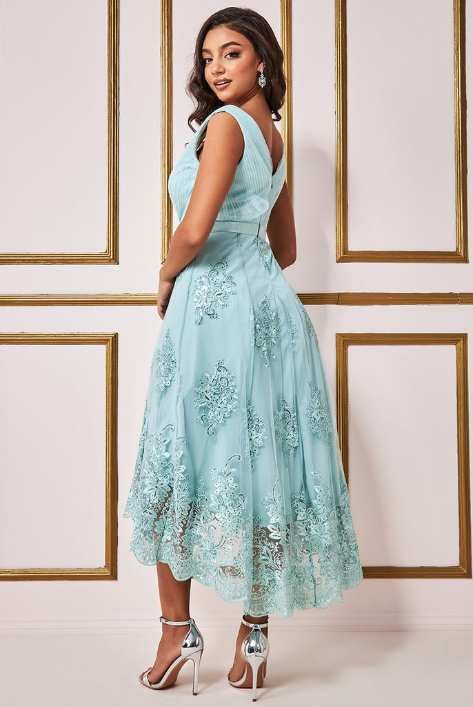 High And Low Dress With Pleated Bodice Maxi Dress Goddiva