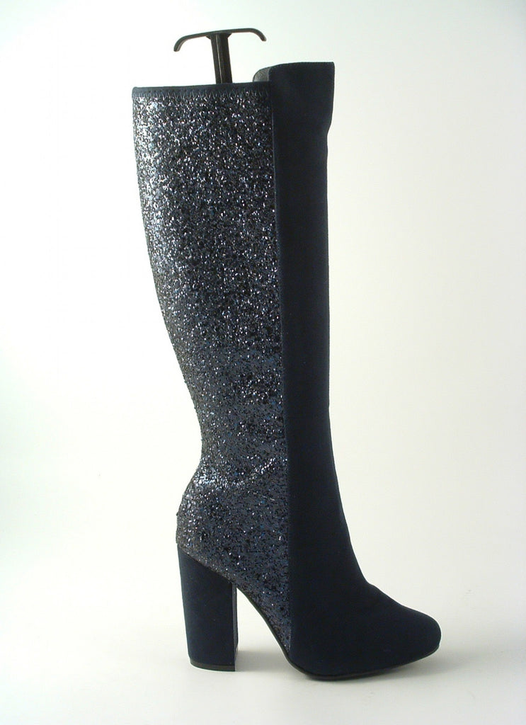 Glitz Shoes Tall Glitter Panel High Heeled Boots Glitz Shoes