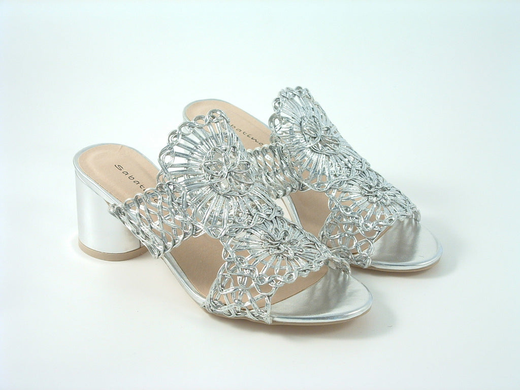 Glitz Shoes Sabatine Interweave Mesh Peep Toe Mid Heel Sandal Glitz Shoes