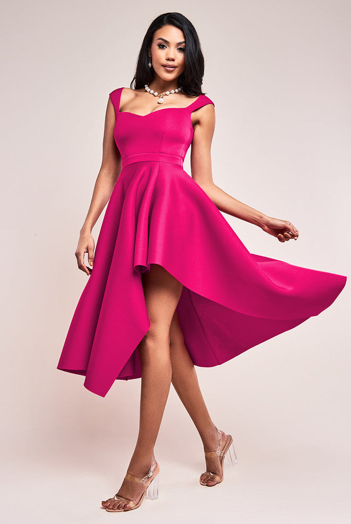 Asymmetric Flared Hem Midi Dress Goddiva
