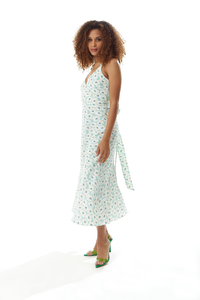 Green Floral Midi Dress With Open Back Liquorish