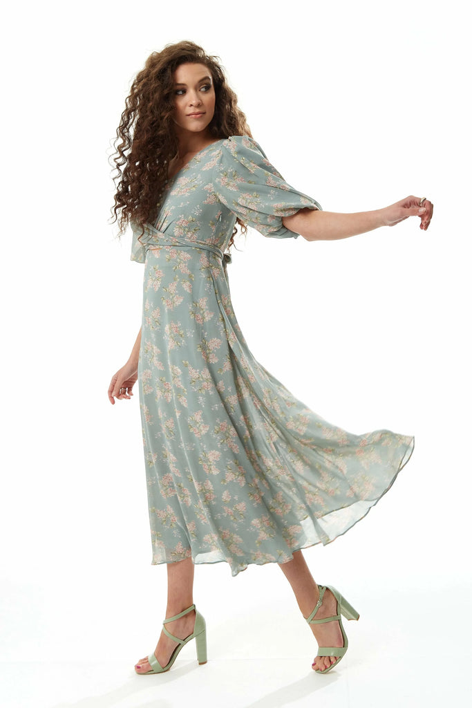 Floral Midi Dress With Tie Waist Liquorish