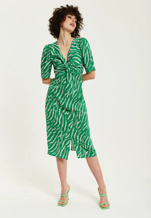Liquorish Green Zebra Print Knot Front Midi Dress With Short Tradegala Liquorish Green Zebra Print Knot Front Midi Dress With Short Tradegala