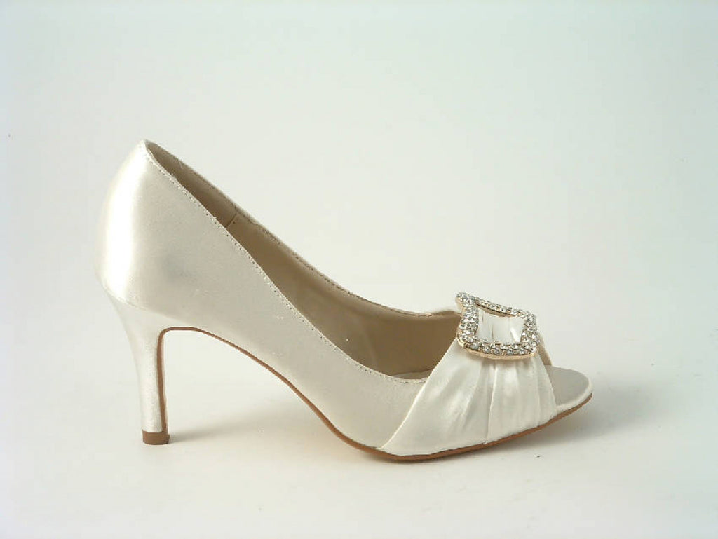 Glitz Shoes Satin Low Heel Peep Toe Court Shoe Glitz Shoes