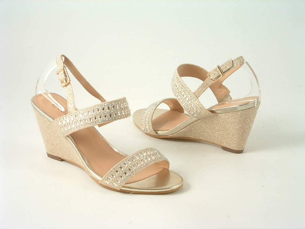 Glitz Shoes Divine Glitter Diamante Mid Wedge Heeled Sandal Glitz Shoes