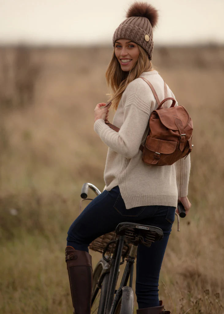 Small Leather Rucksack - Tan Berber Leather