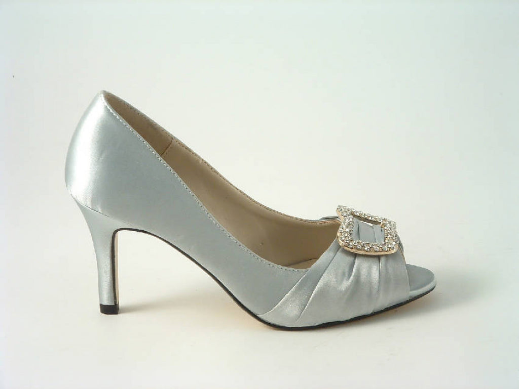 Glitz Shoes Satin Low Heel Peep Toe Court Shoe Glitz Shoes