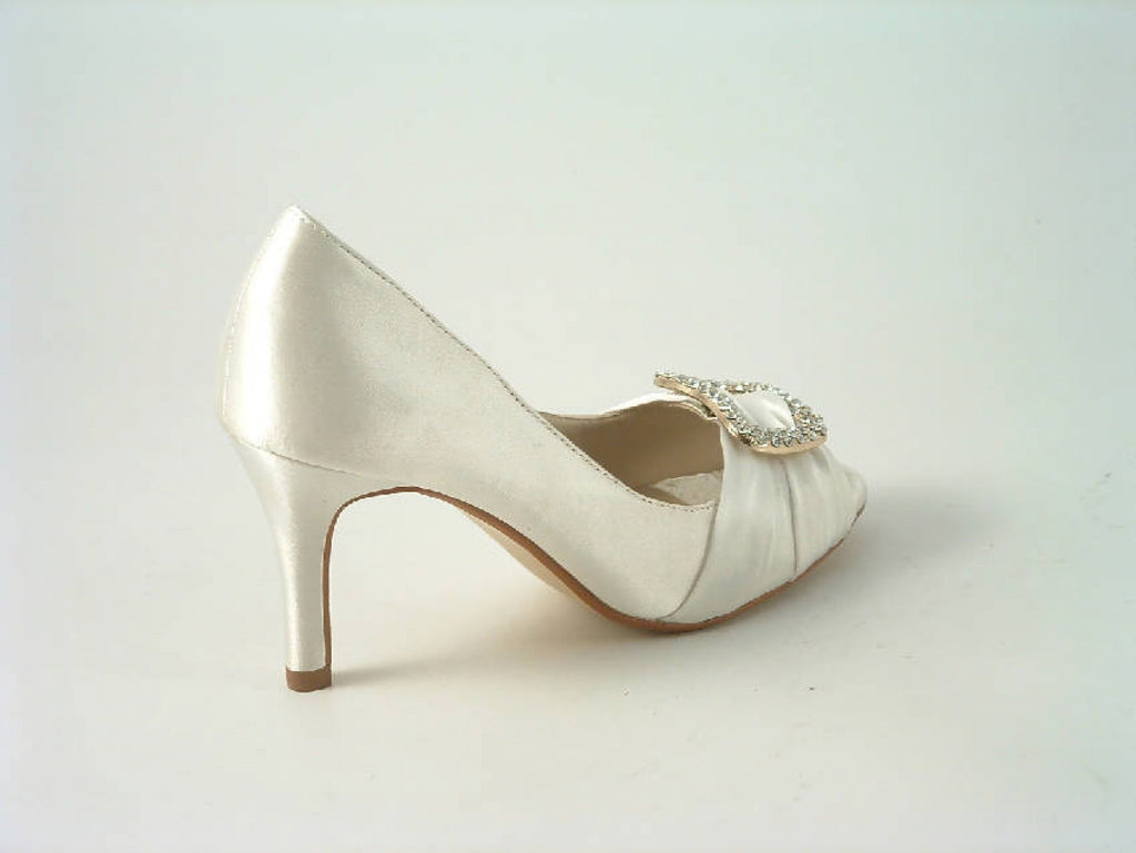 Glitz Shoes Satin Low Heel Peep Toe Court Shoe Glitz Shoes