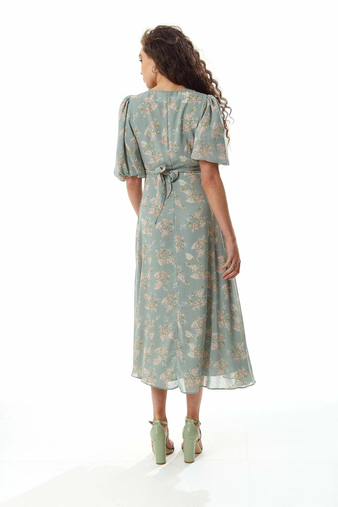 Floral Midi Dress With Tie Waist Liquorish