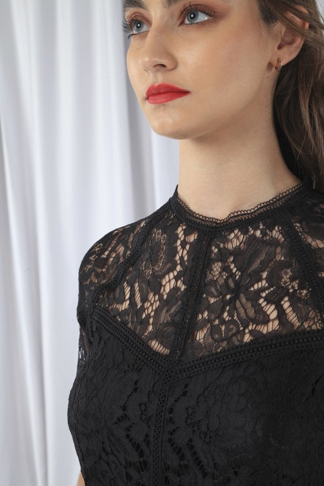 Black Raglan Sleeve Lace Top Double Second