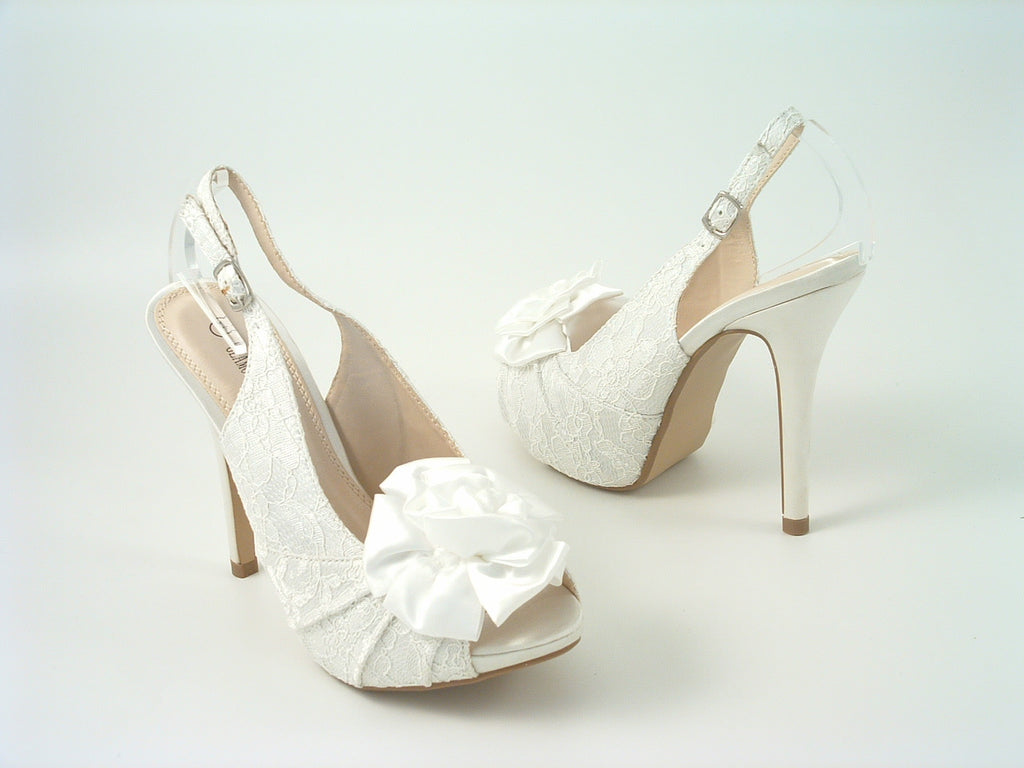 Kesha Ivory Lace Peep Toe Court Shoe Glitz Shoes