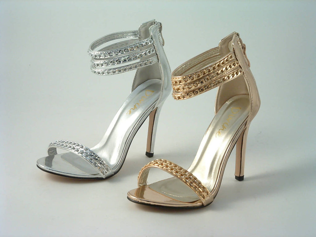 Glitz Shoes Metallic Chain Barely There Sandal Divine Glitz Shoes