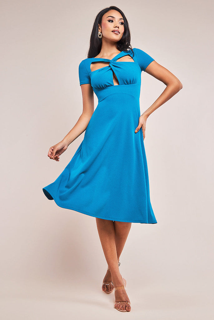 Scuba Crepe Twist Cutout Midi Dress Goddiva