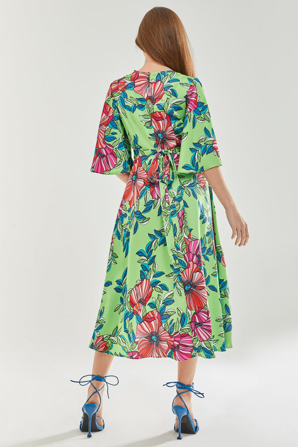 Green Floral Midi Wrap Dress Liquorish